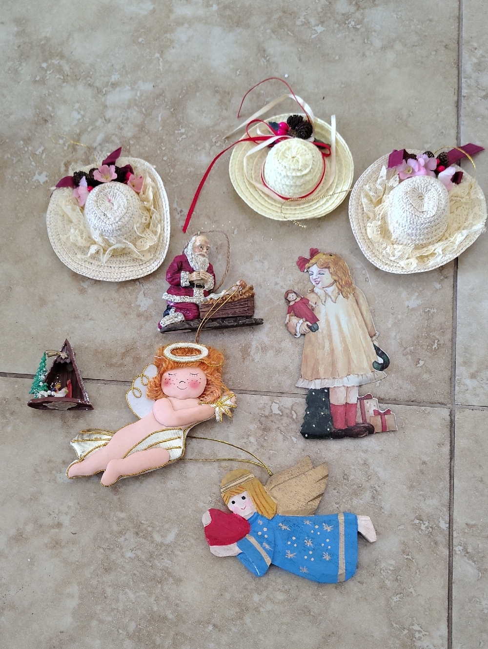 Vintage Christmas Decorations, Santa Claus, Angels, Mini Hats & Mini Nativity